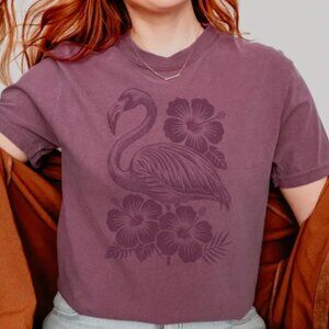 Tropical Flamingo Floral Graphic Tee Island Inspired Boho Top Beach
